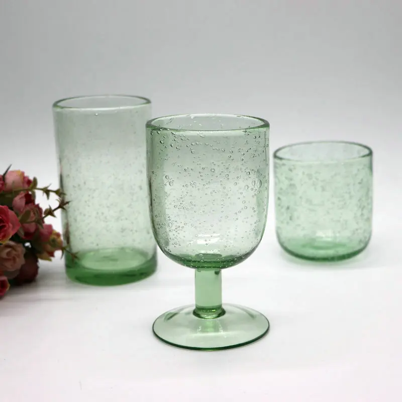 
Hot Sell Wholesale Machine Pressed Juice Drinking Glass Cup Green Soild Buble Wine Shot Glasses For Home Using 