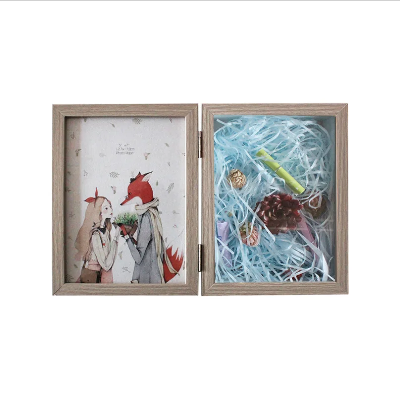 Photo frame European Creative Folding Style crude wood Photo Frame Wooden desktop 3d shadow box Photo Frame for gift