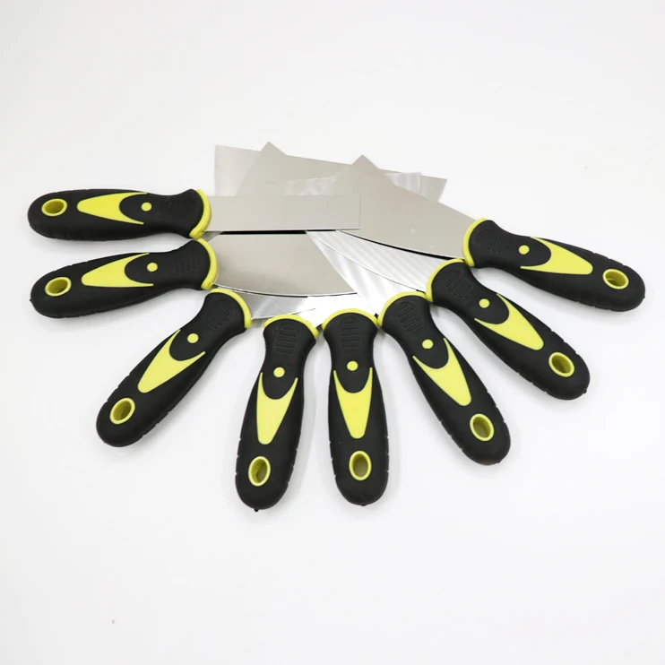 Industrial Grade Painter Tool Stainless Steel Scraper Putty Knife With Stainless Steel Blade Flexible Two Color Plastic Handle