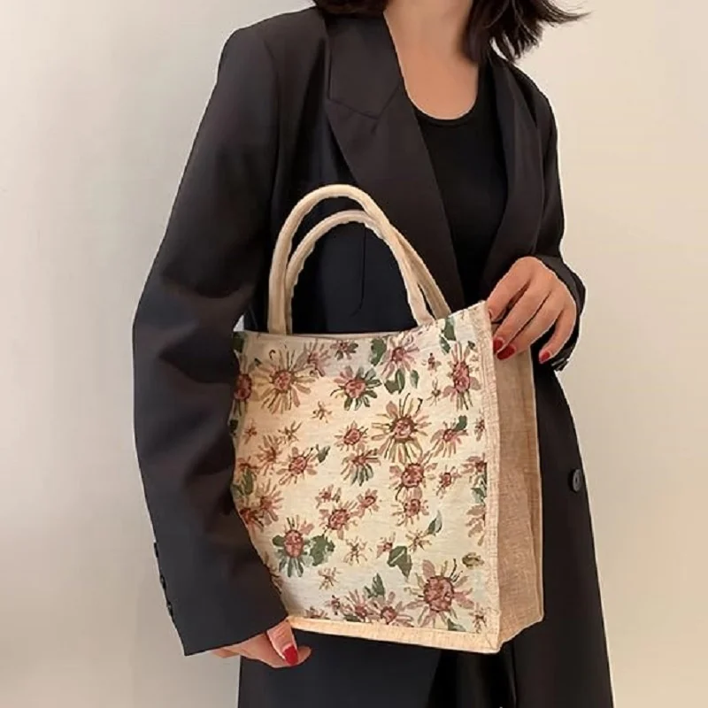 High Quality Printing Larger Capacity Reusable Burlap Shopping Tote Bags Flax Jute Beach Bag