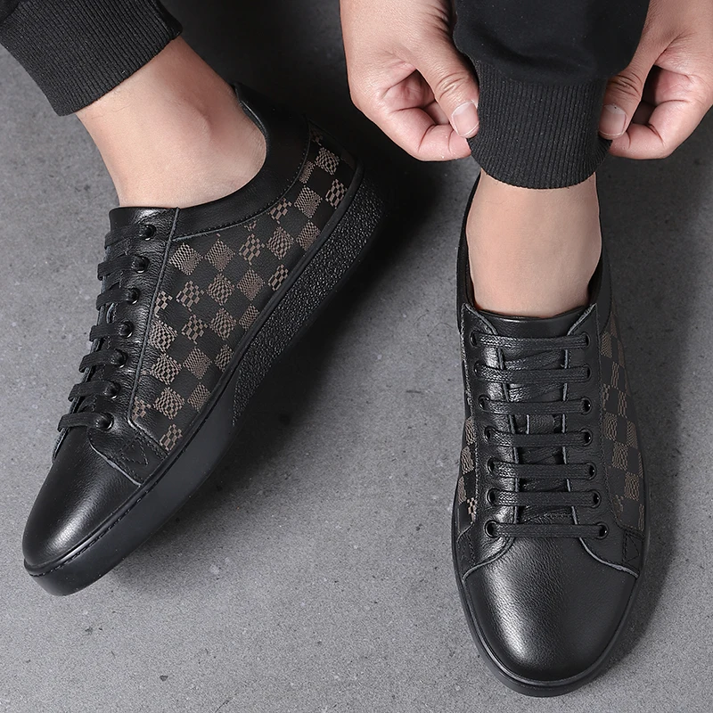 Custom Logo Mens White Sneakers Genuine Leather Casual Sport Man White Black Footwear Shoes Customized