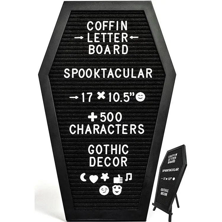 Creepy black coffin shape halloween decoration wooden black felt letter board