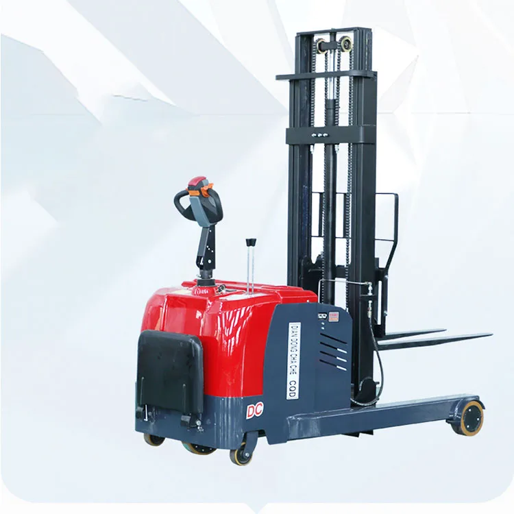 electric battery reach stacker truck with double scissor lift