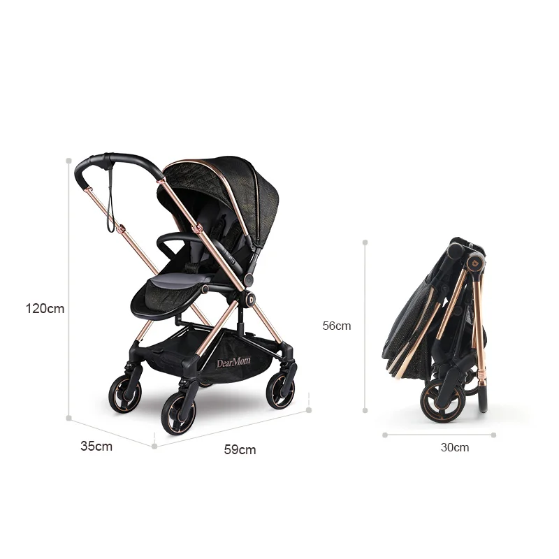 Baby Stroller 2 in 1 Cart Portable Travel Baby Carriage Fold Pram Aluminum Frame High Landscape Car for Newborn
