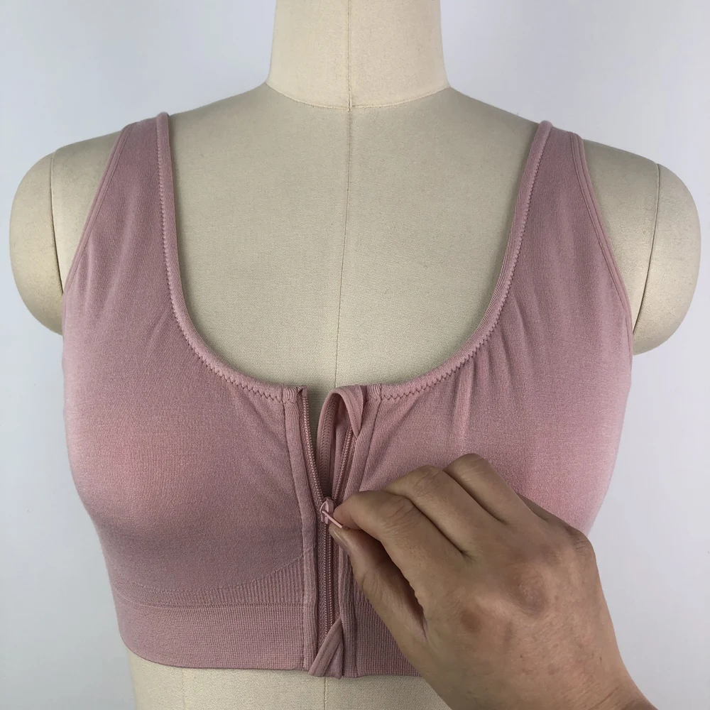 Super soft modal wireless seamless zip front close post surgery compression bra after Mastectomy Breast Augmentation Reduction