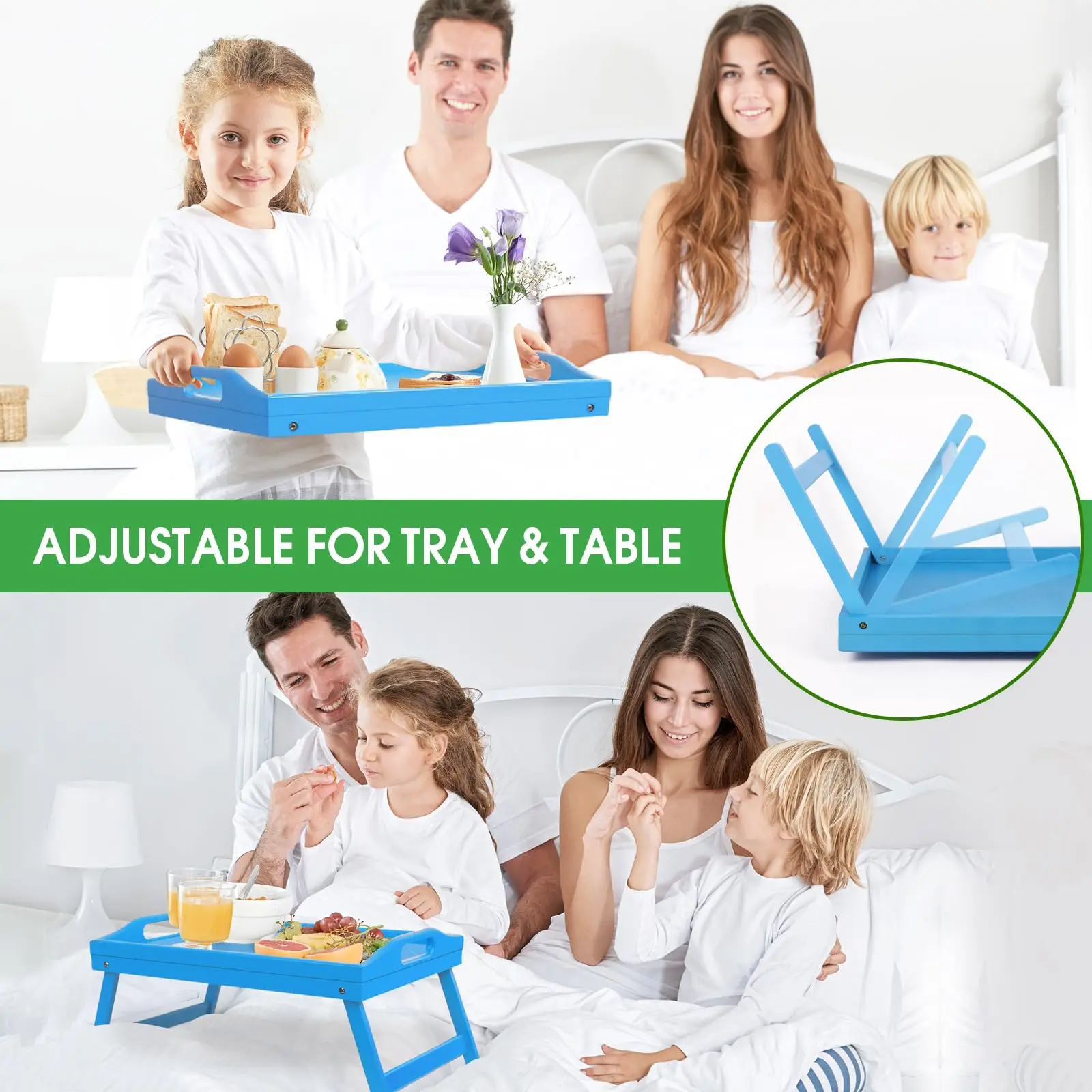 Bamboo Breakfast Tray Bamboo Tray Table With Handles Folding Legs  With Phone Tablet Holder Foldable Food Serving Trays