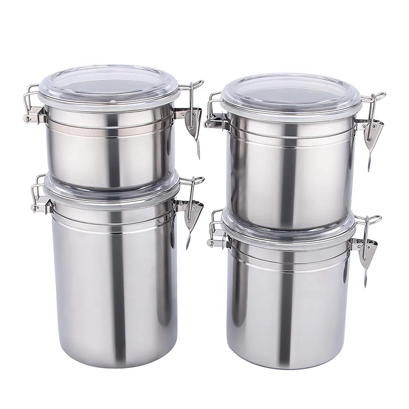 4PCS Stainless steel home storage container tea sugar coffee flour kitchen canister set