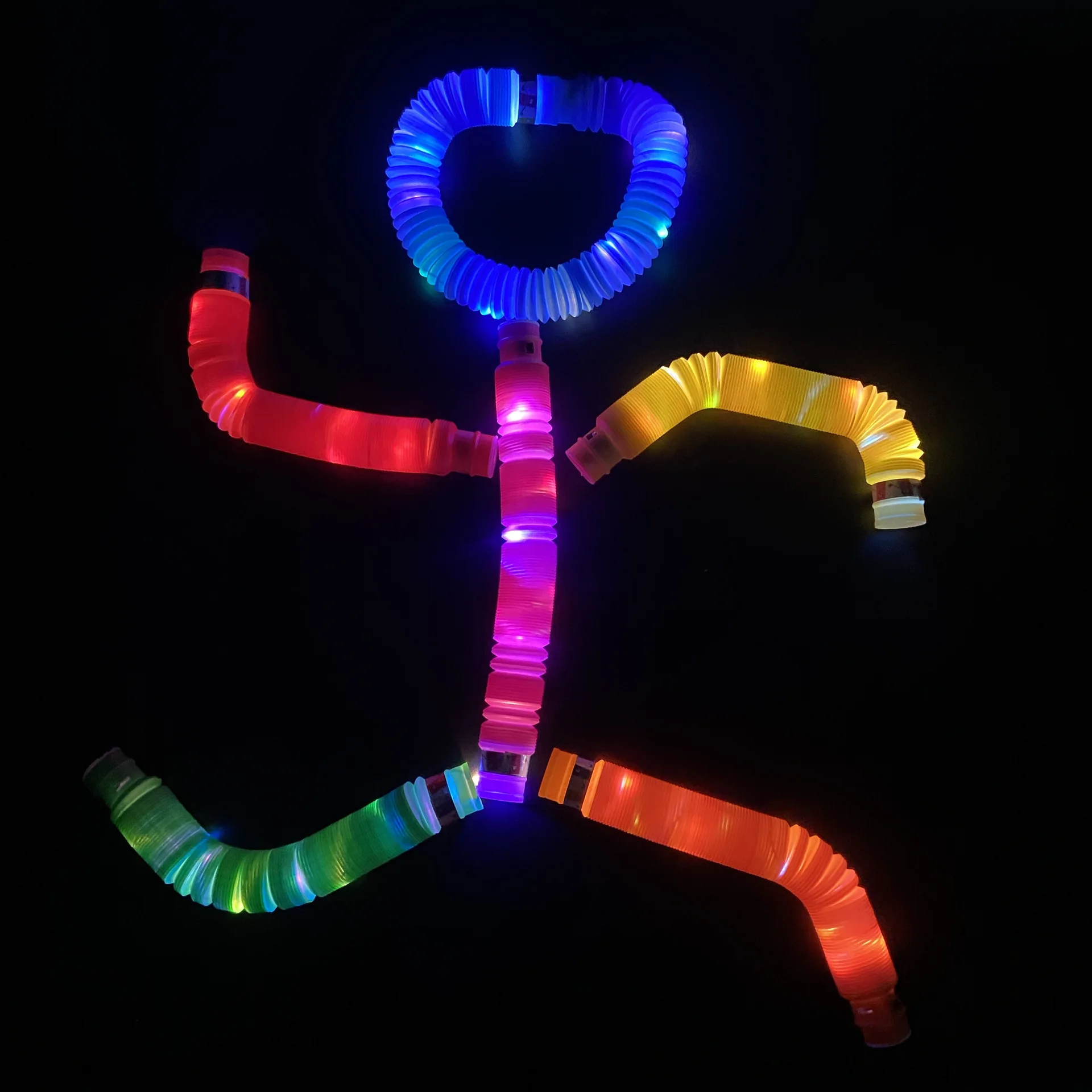Factory wholesale Rainbow LED Pop Tube Anti-pressure Stretchable Pop Tube Pop Up Toys For Kids