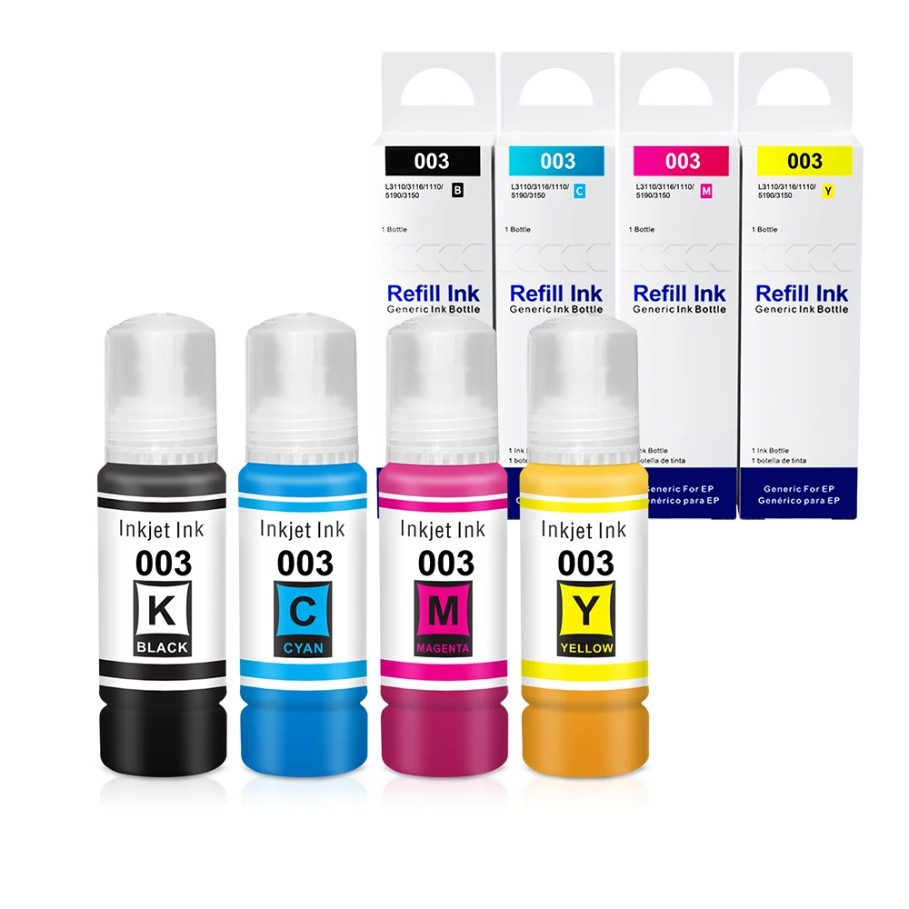 Topjet 003 EP003 Premium Compatible Water Based Inkjet Dye Ink Bulk Bottle Refill Ink For Epson L3110 L3150 L3101 L3100 Printer
