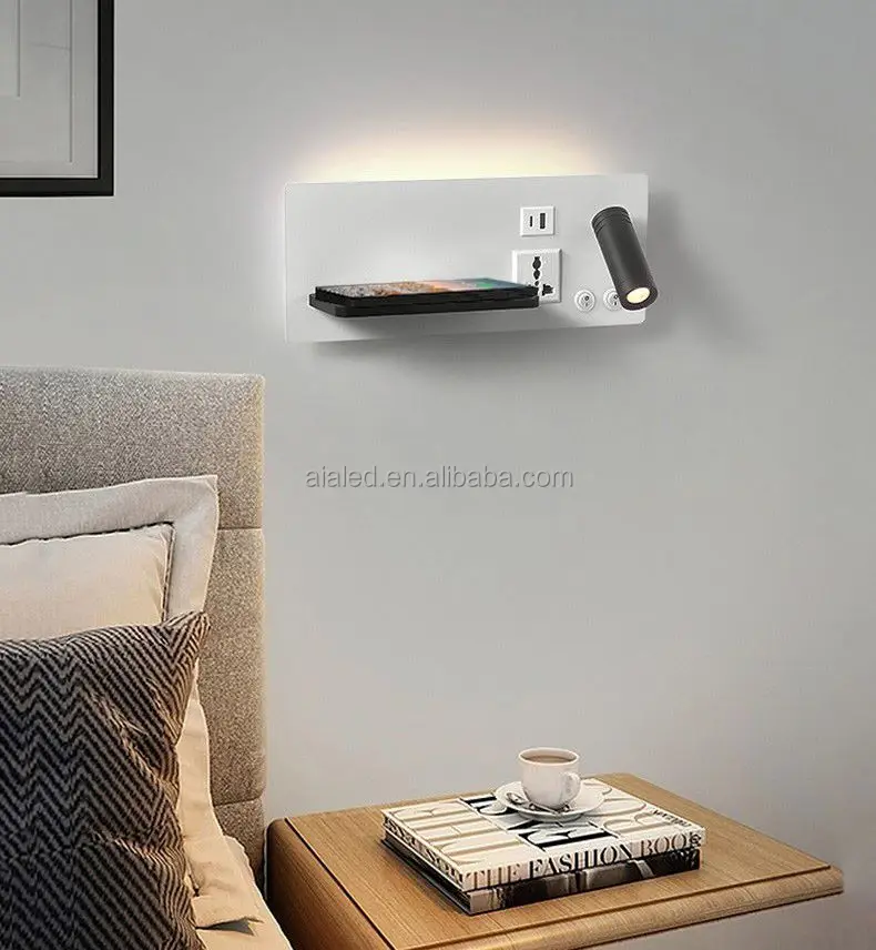 Multifunctional hotel home villa apartment reading wall lamp USB Type-C wireless charger socket bedside light bedroom lamp