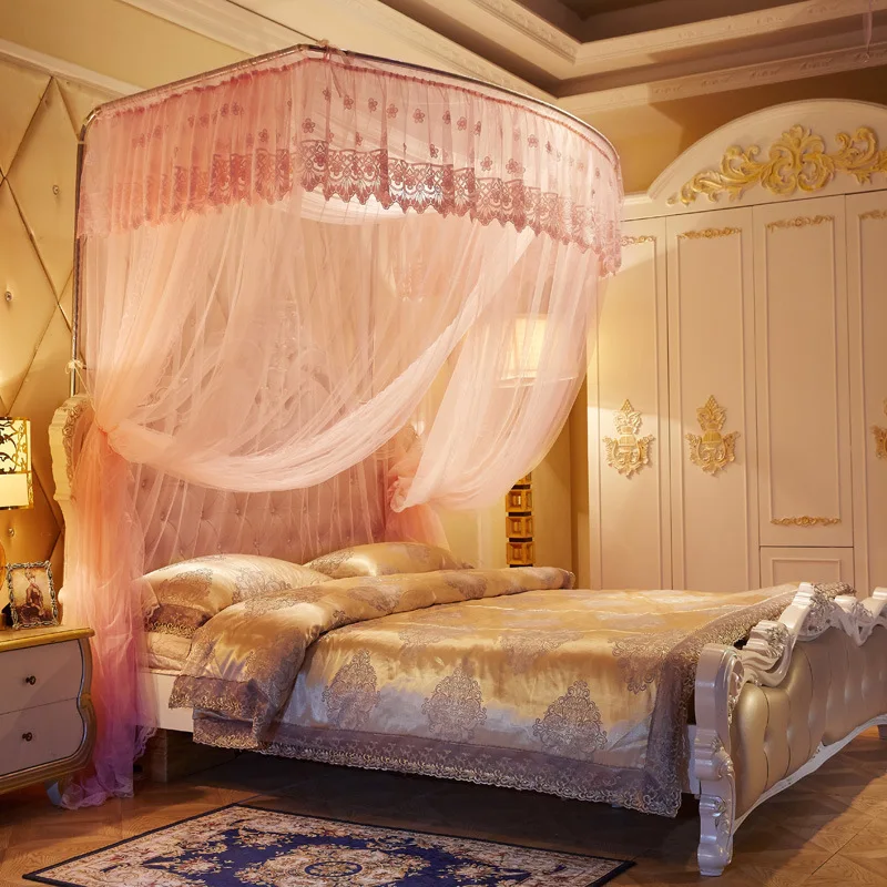 Household use Encrypted and Thickened Telescopic U-shaped three door floor bracket for two people 1.8m2.0m bed mosquito net