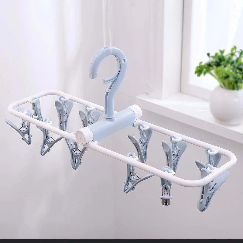 blue pink green plastic 12clips hanger garment plastic pant hanger socks racks