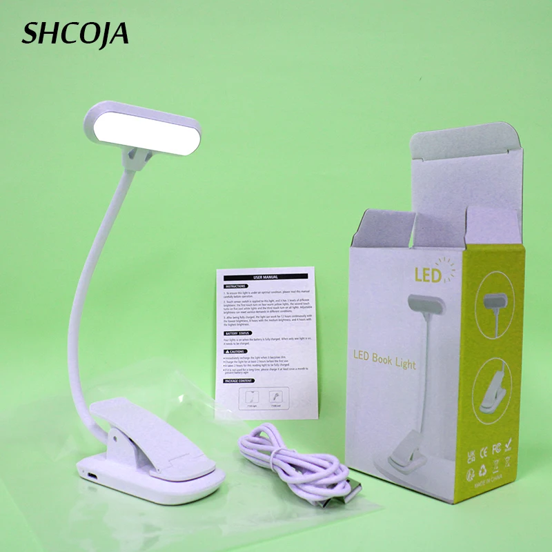 Foldable USB Rechargeable Touch Switch Led Book Light Reading Lamp Bedroom Mini Lithium Flexible ABS Plastic 80 Warm & White 160