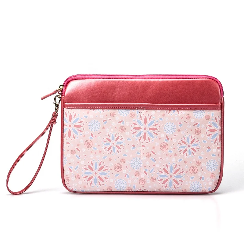 Wholesale Customized Logo PU leather  Fabric Print Bags  Laptop Sleeve Computer Case Zip Bag For Women