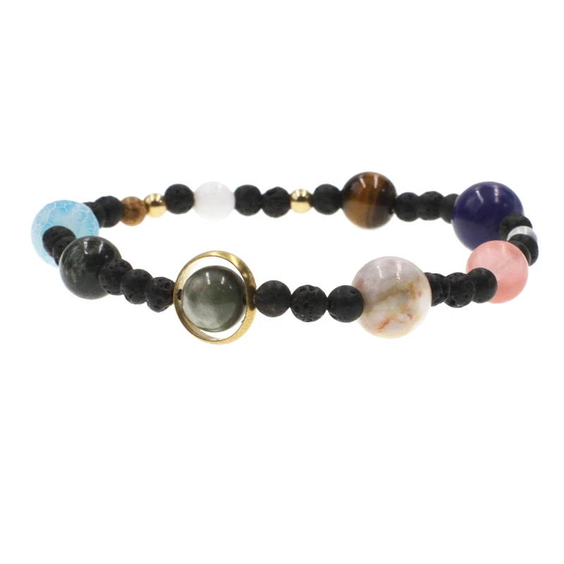 Different Size Solar System Planet  Beads Agate Crystal  Amethyst Healing Energy Stone  Bracelet ST044
