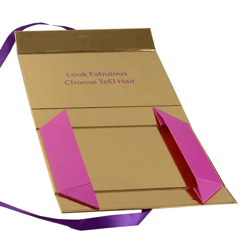 Luxury oem odm gold magnetic foldable hair bundle weave hair extension custom logo packaging wig box