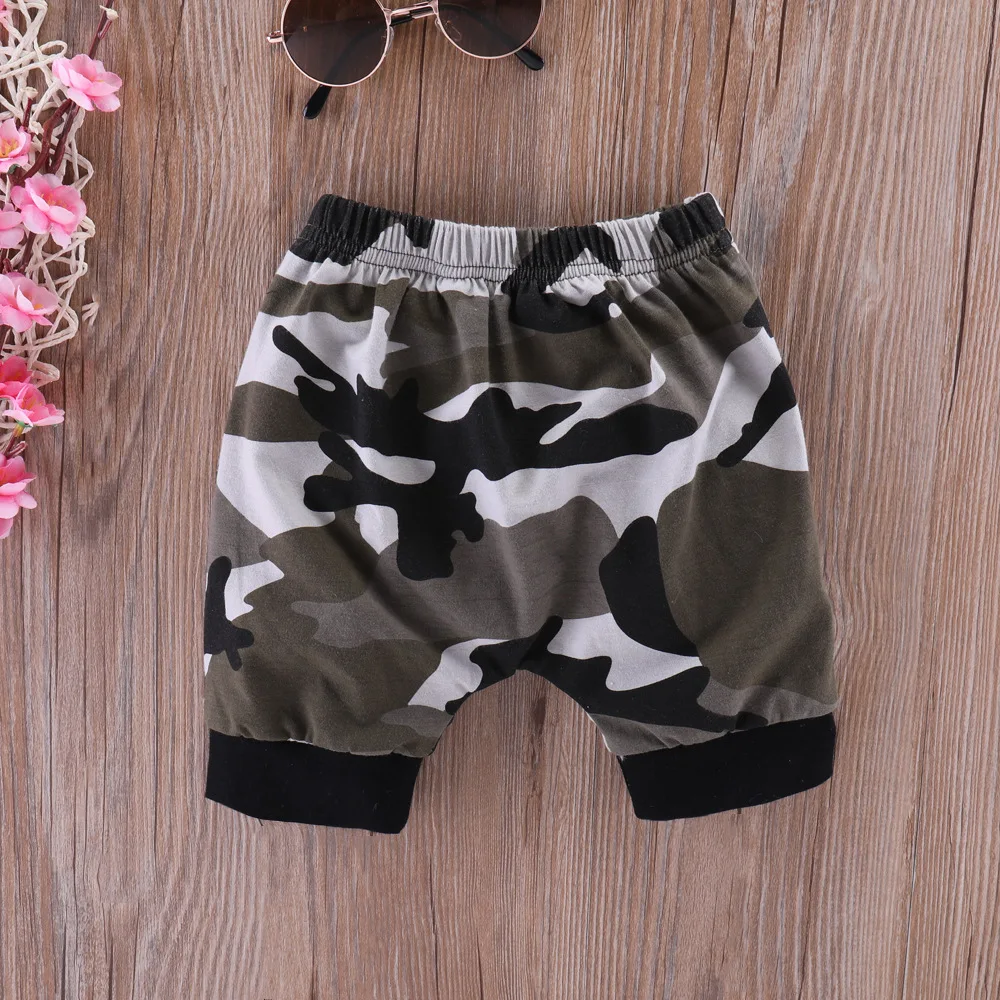 Hao Baby Ins Children Clothing Hot Sale Boys KING Letters Camouflage Short Sleeve Sets
