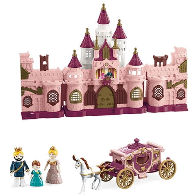 New design electric DIY family Doll House Villa Castle Set Home Play Furniture Plastic Decoration Girl Toy W/ carriage & battery