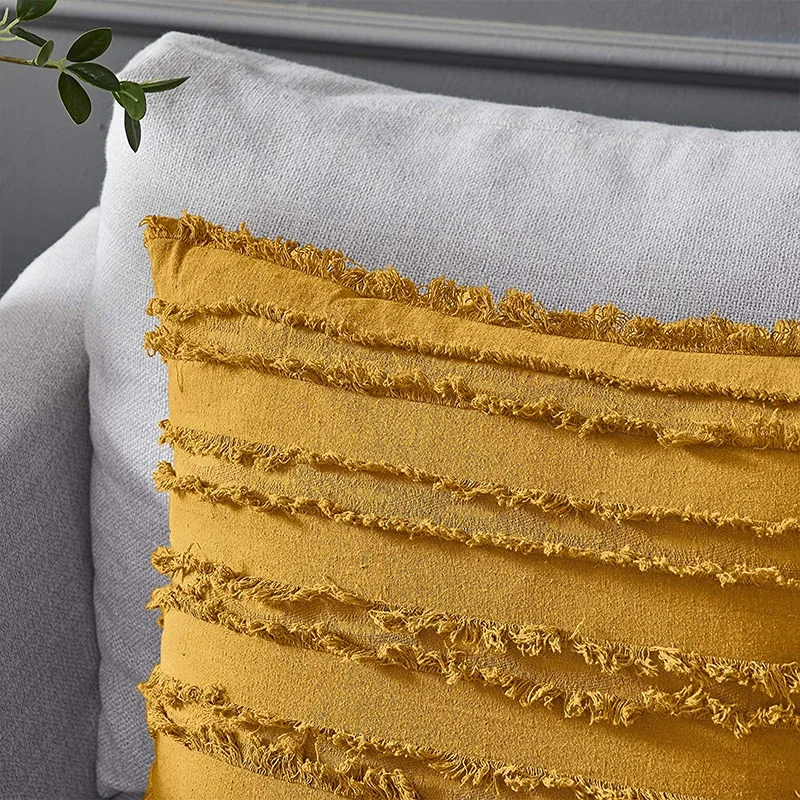 Monad Amazon Set of 2 18x18 inch Solid Boho Ethnic Tassel  Decorative Square Cotton Linen Throw Pillow Cushion Cover For Sofa