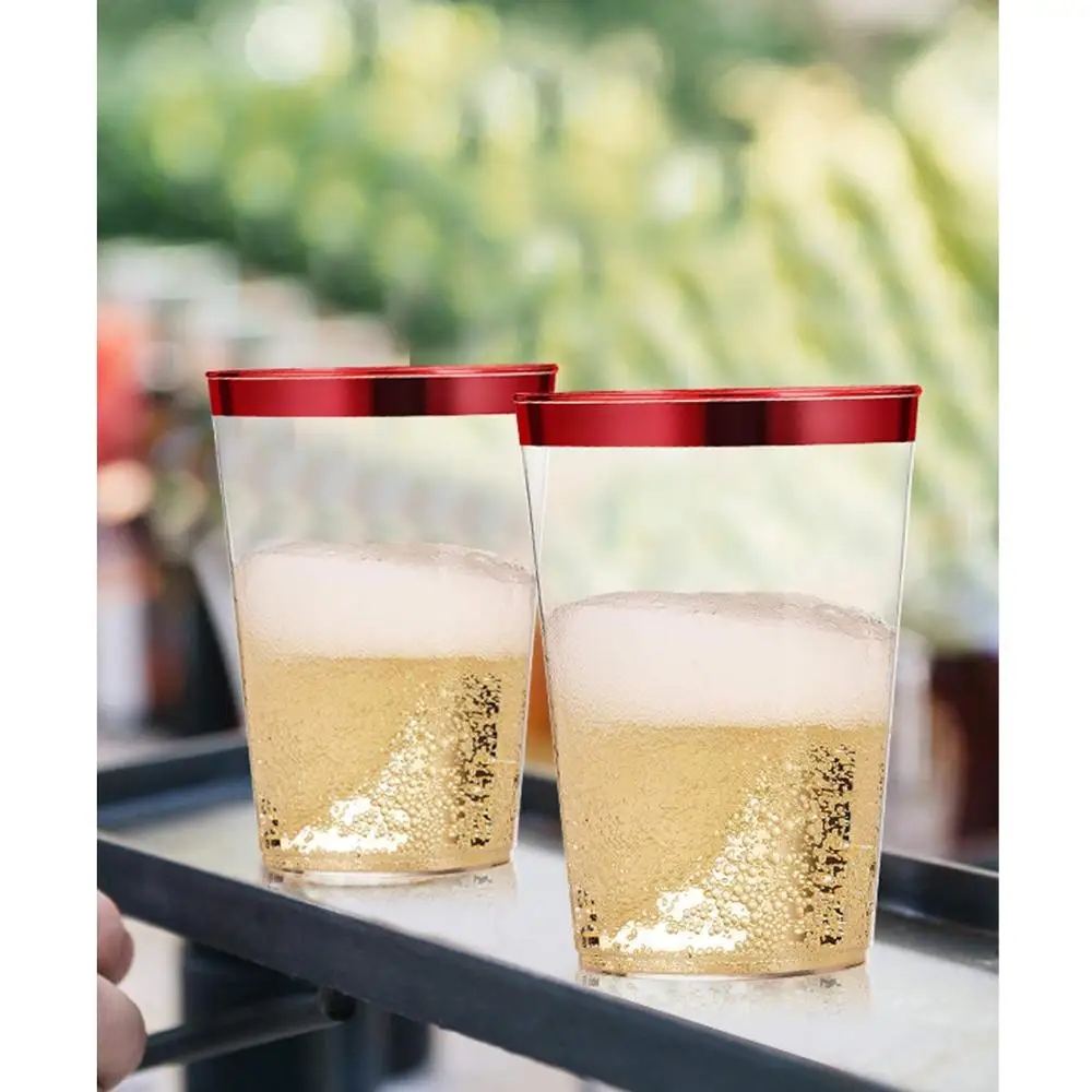 Best Selling 9oz 12oz 16 oz Clear red rim Plastic airline Cups Hard Disposable Cups pet pp plastic tumbler wedding cups