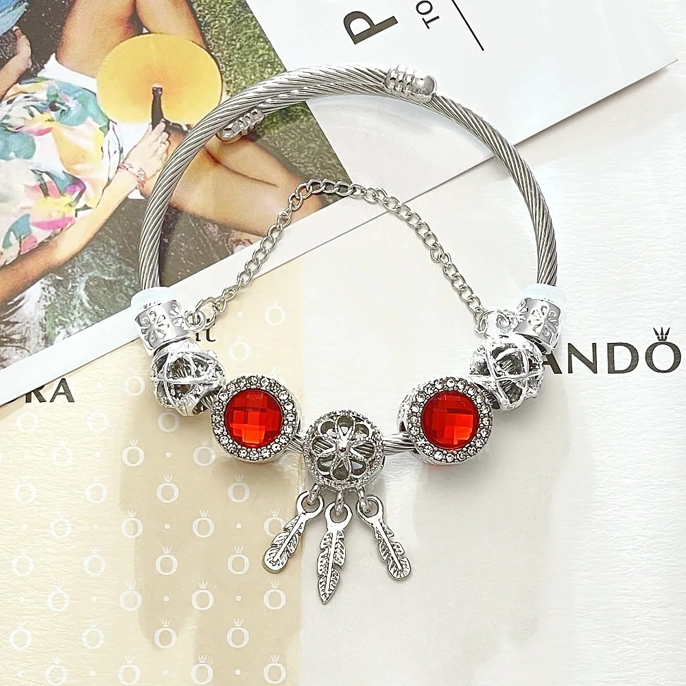 Fashion Dream Catcher Diamond Flower Love Dreamcatcher Charm Ladies Snake Chain Bracelet Bangle for Women Pulsera de mujer