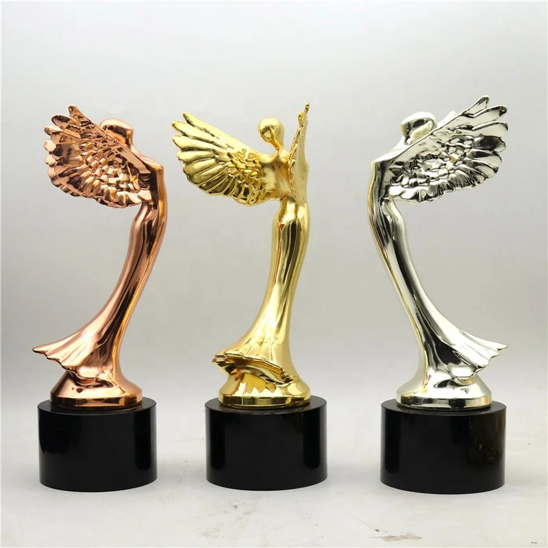 Creative Gold Silver Copper Metal Angel Wings Crystal Trophy Wholesale Angel Crystal Figurine Award Souvenirs