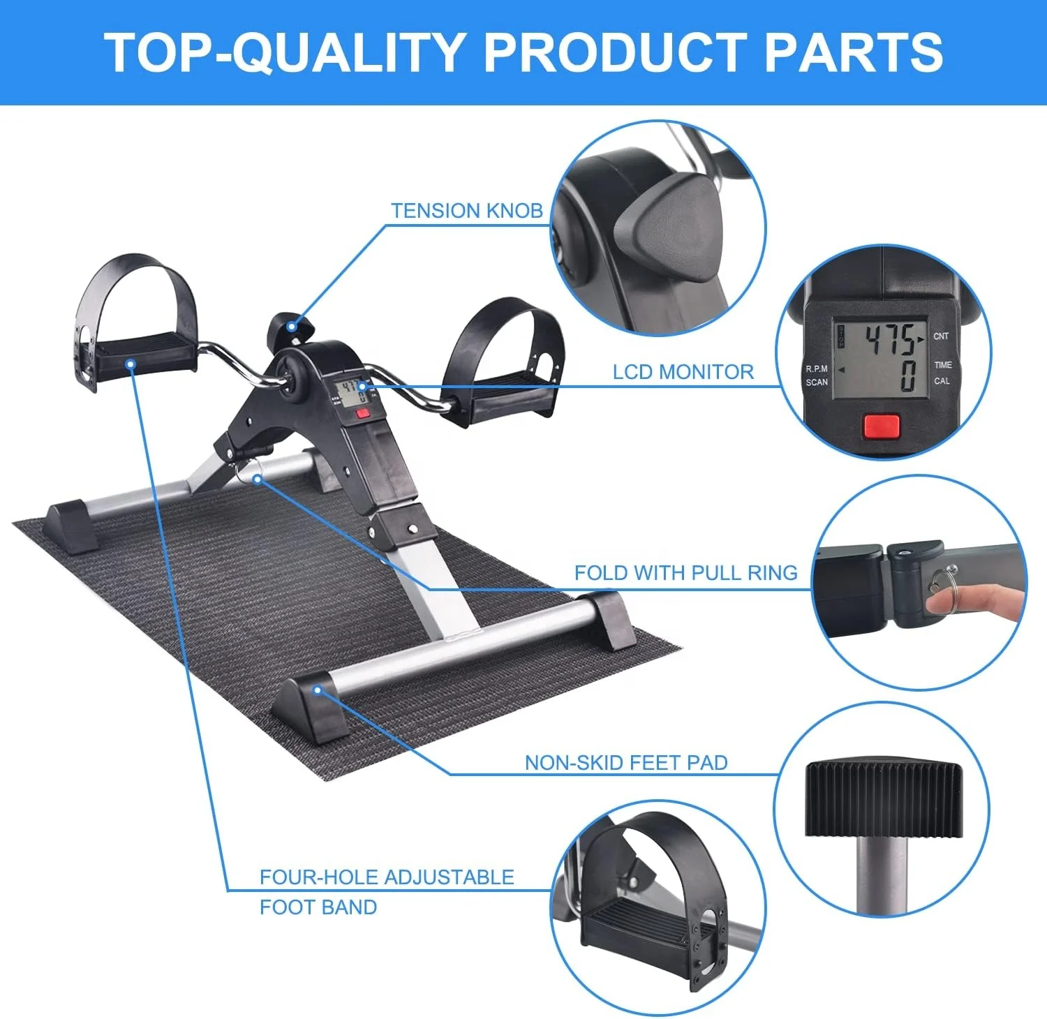 Portable Fitness Leg Exercise Bike for Elderly Home Gym With Screen Mini Foot Pedal Exerciser Cycle Mini Fitness Exercise Bike