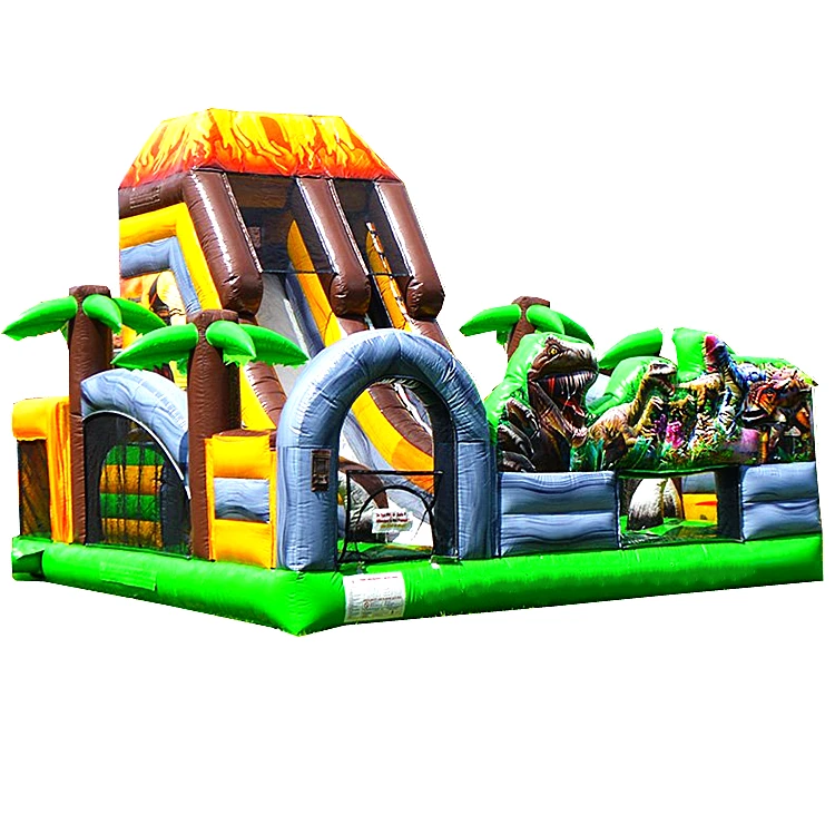 
Commercial inflatable dinosaurs run obstacle slide combo game for kids 