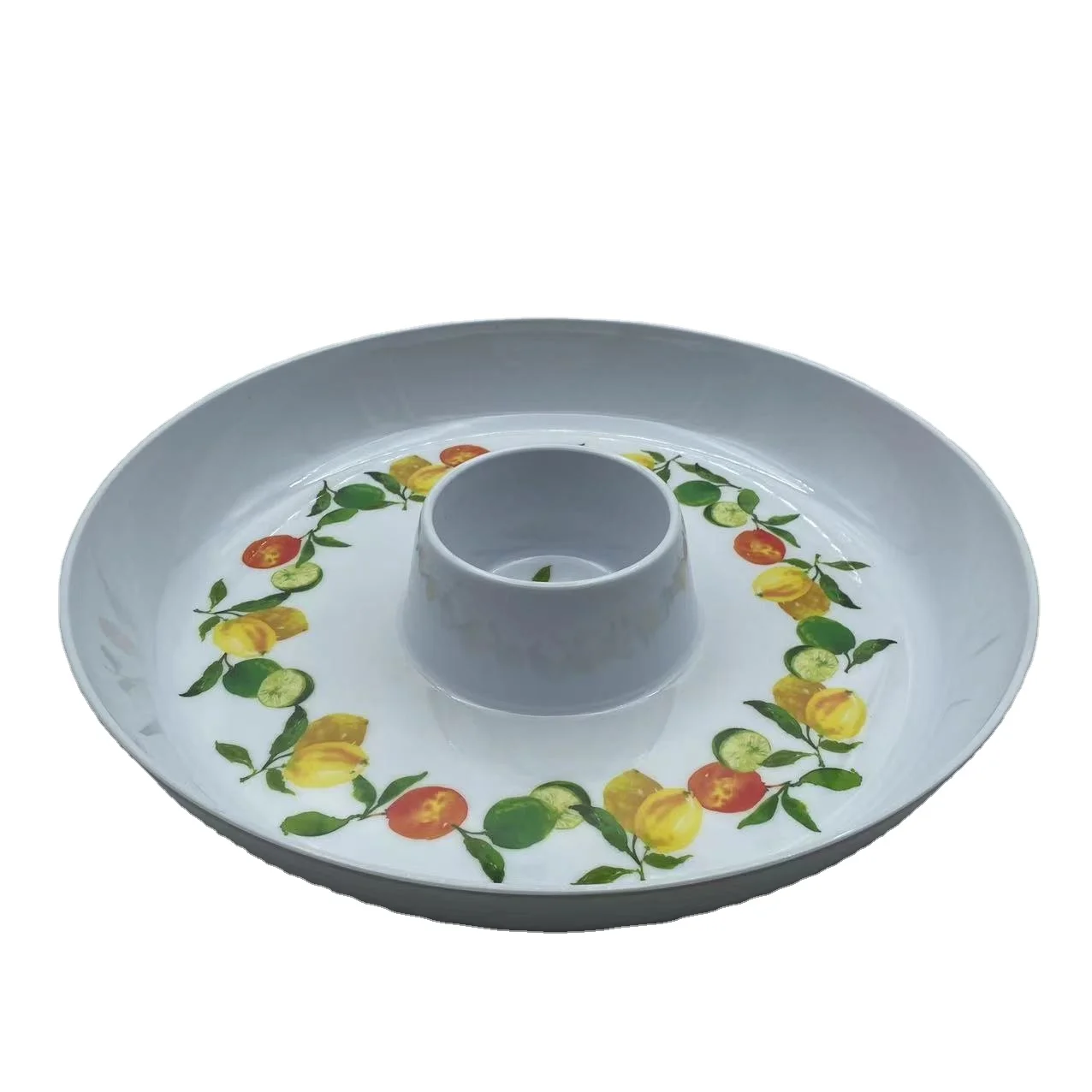 OEM service melamine chip and dip tray for party melamine trays round melamine platter dishwasher safe
