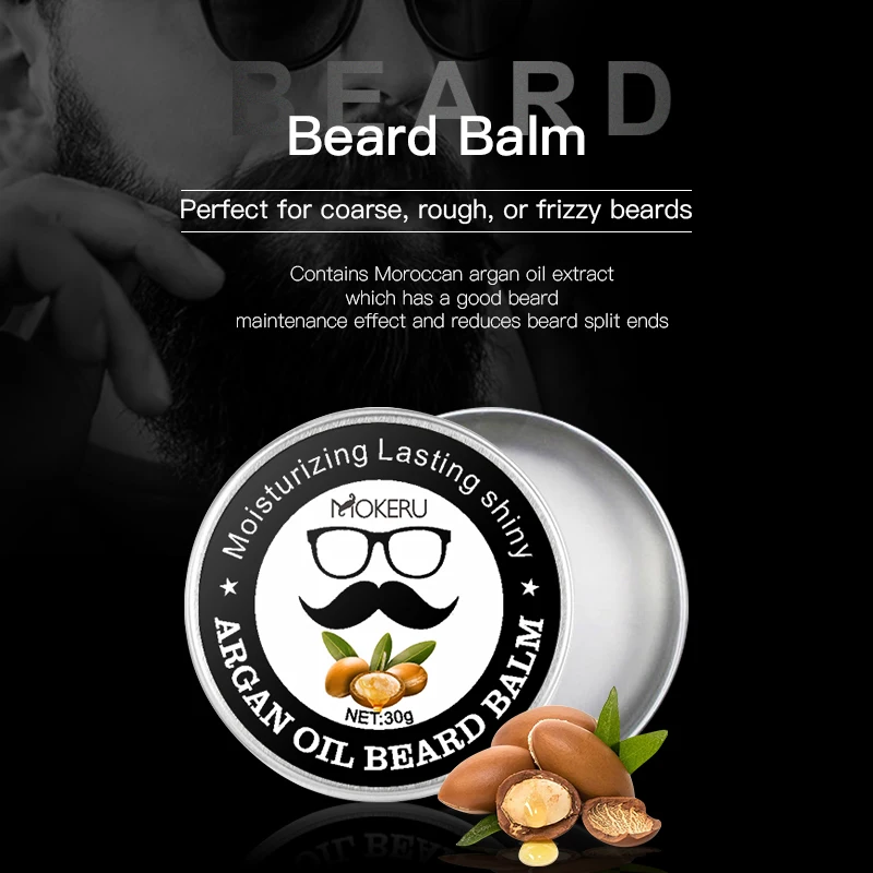 Private Label 100% Natural Organic Argan Oil Men Beard Wax Beard Balm Jars Promote Hair Beard Growth Balm