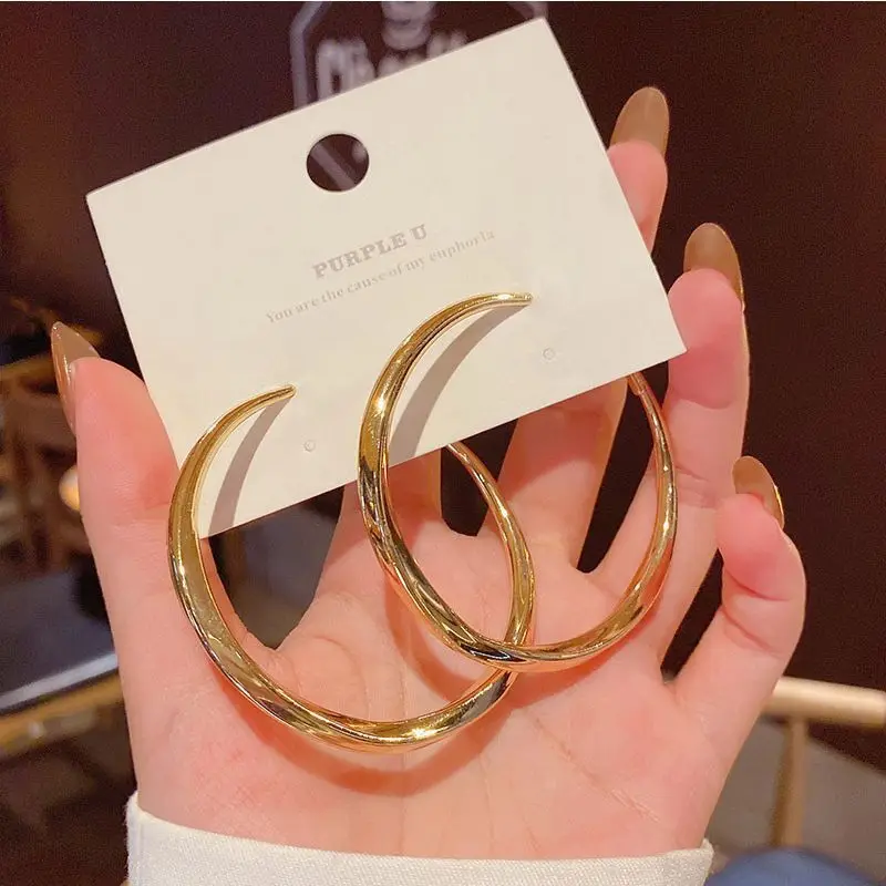 2023 Trendy Jewelry 18k Real Gold Plated Chunky Big Circle Dangle Hoop Earrings Fancy Silver Round Vintage Earring