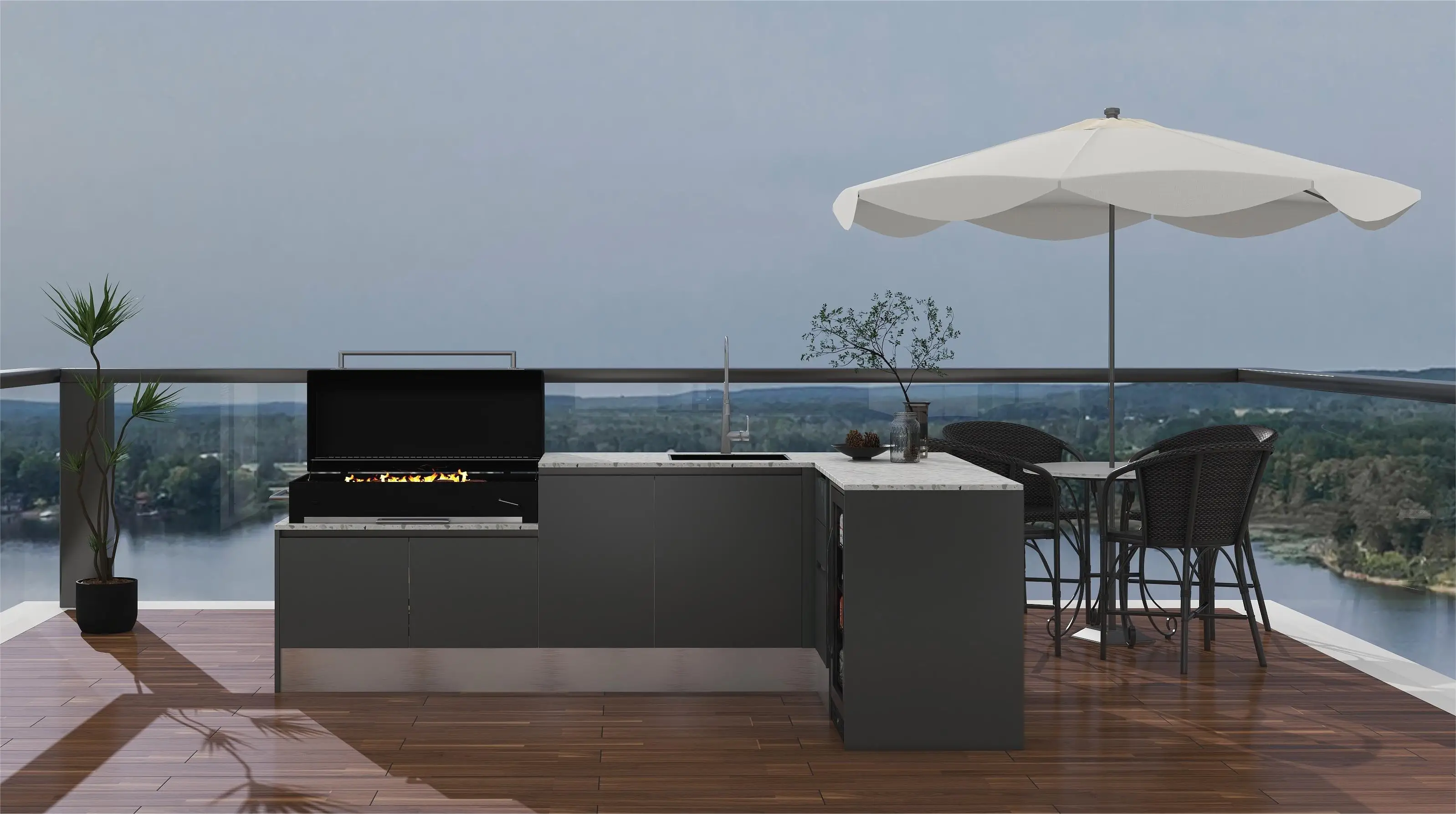 Full Set Modern Smart Outdoor Stainless Steel Kitchen with Built-in Refrigerator and BBQ Grill for Home and Garden