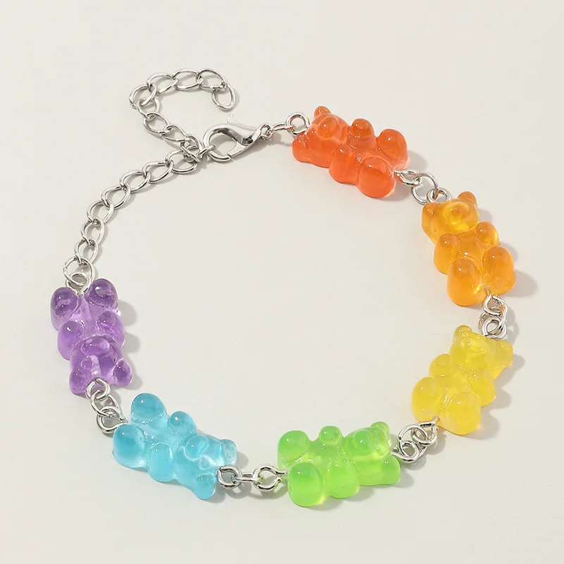 Europe America Sweet and Cute Bracelet Candy Color Resin Bear Bracelet