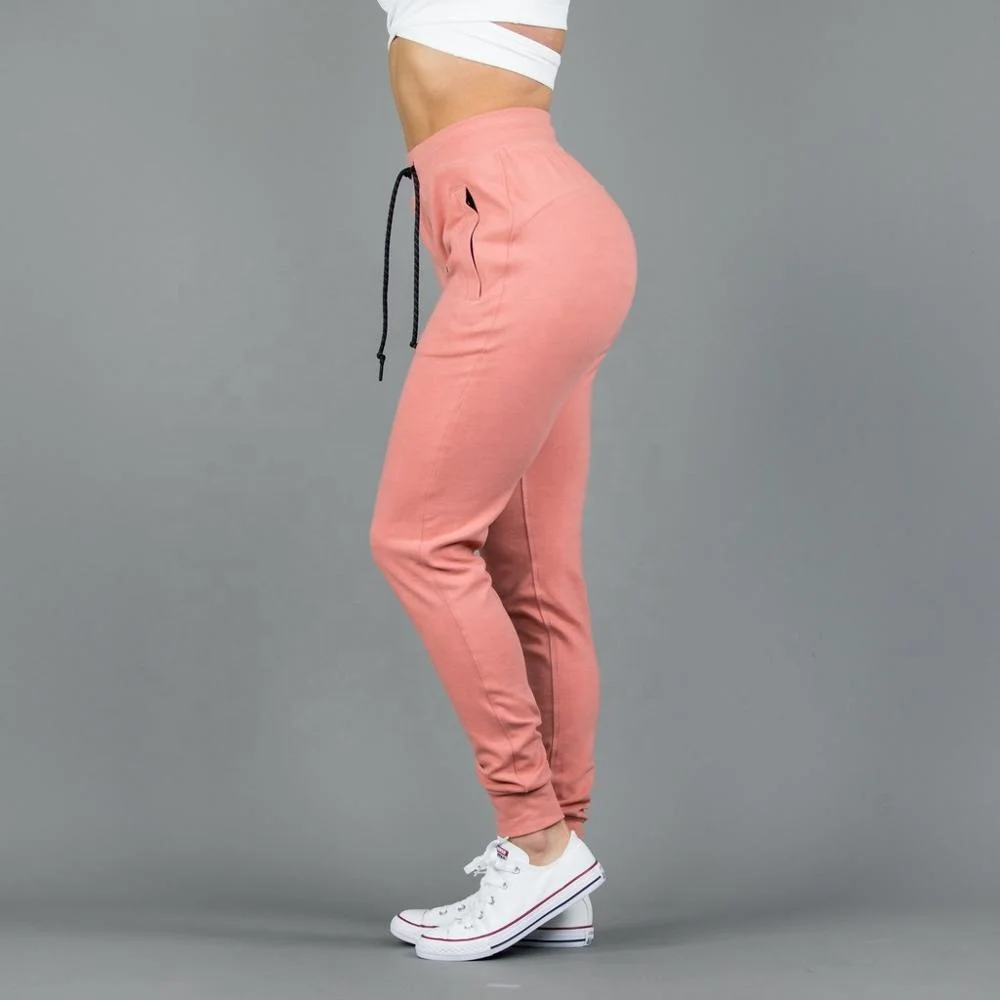 Custom Logo Women Breathable Cotton Workout Pink Fitness Slim Fit Side Pockets Sport Pants Jogger