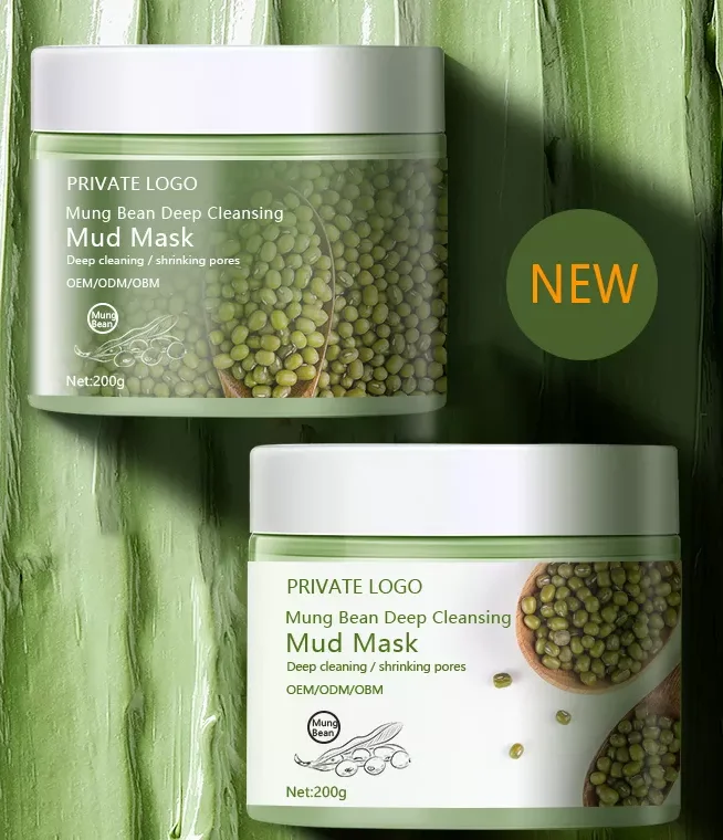 Factory OEM Organic Skincare Removes Blackhead Acne Deep Cleaning Face Green Tea Bean Clay Mask Cleanser Face Mask