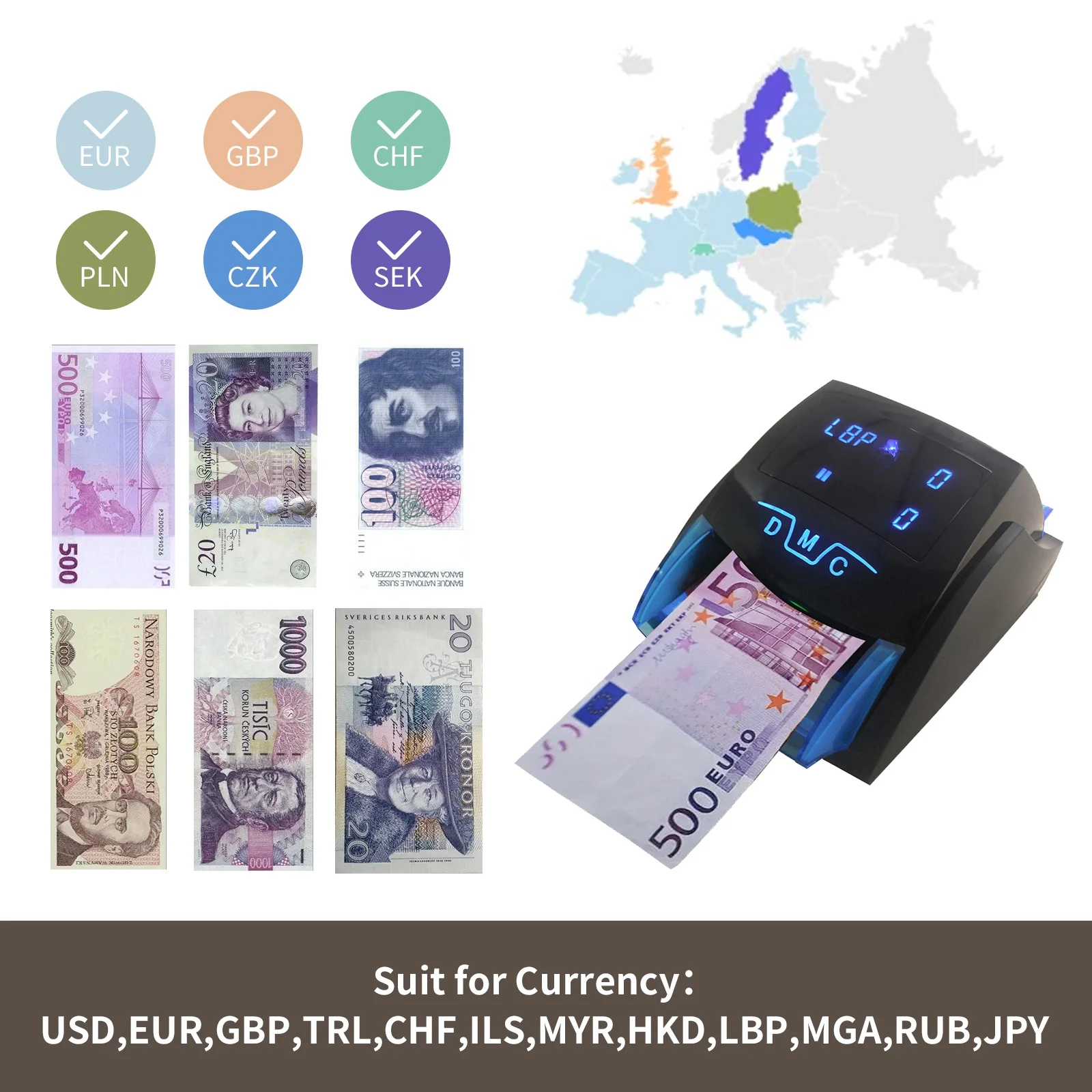 HL-520B черный MGA GBP LBP мини удобное отделение для банкнот uvmg обнаружения машины евро Примечания денег Билл с детектором готово к отправке