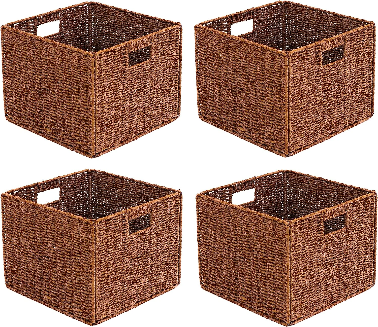 Hand-Woven Paper Rope Storage Baskets Foldable Storage Cube Bins  Wicker Storage Basket for Shelves