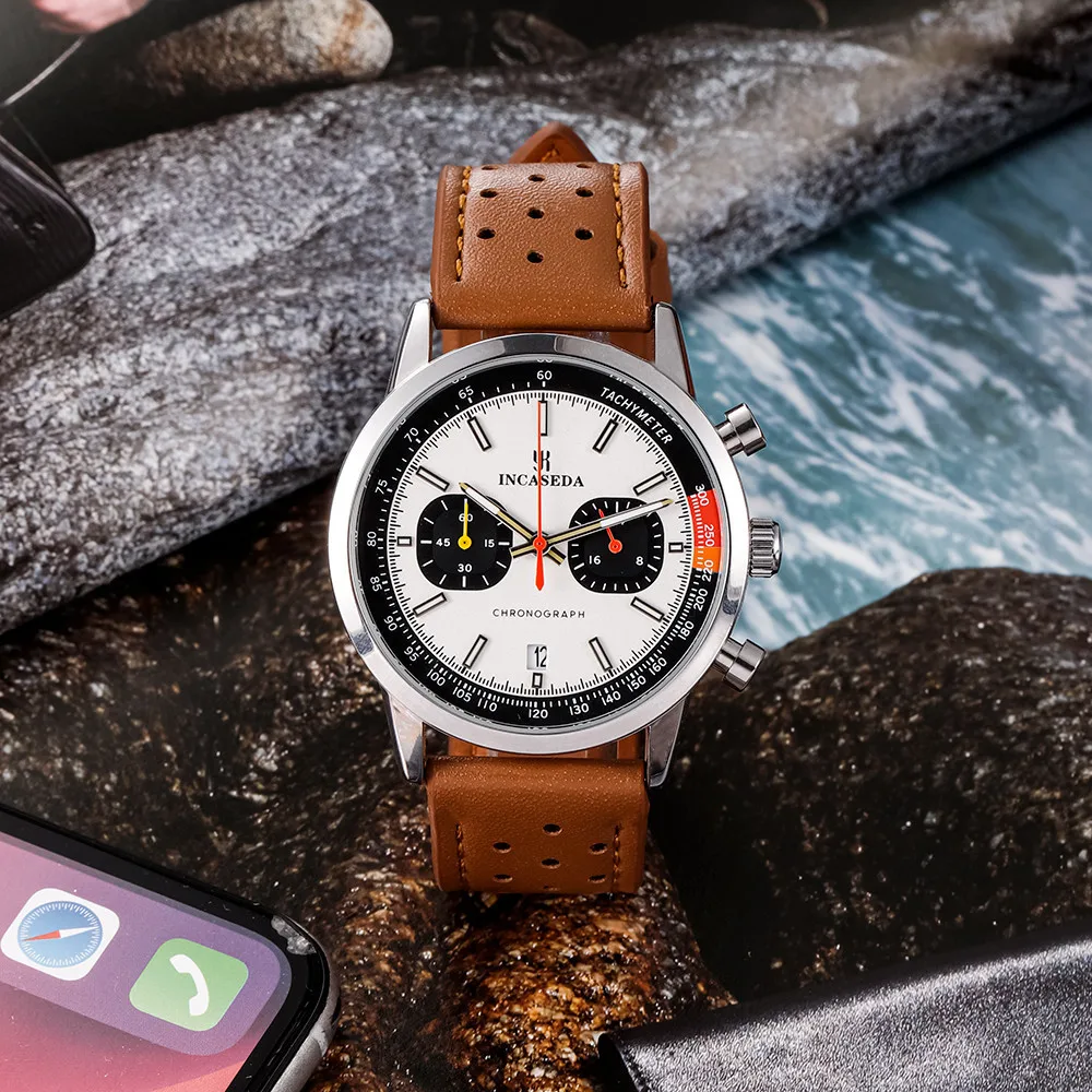 INCASEDA 5036 hot sell China gents quartz watch original Genuine Leather Strap Waterproof Chronograph Simple sports wristwatch
