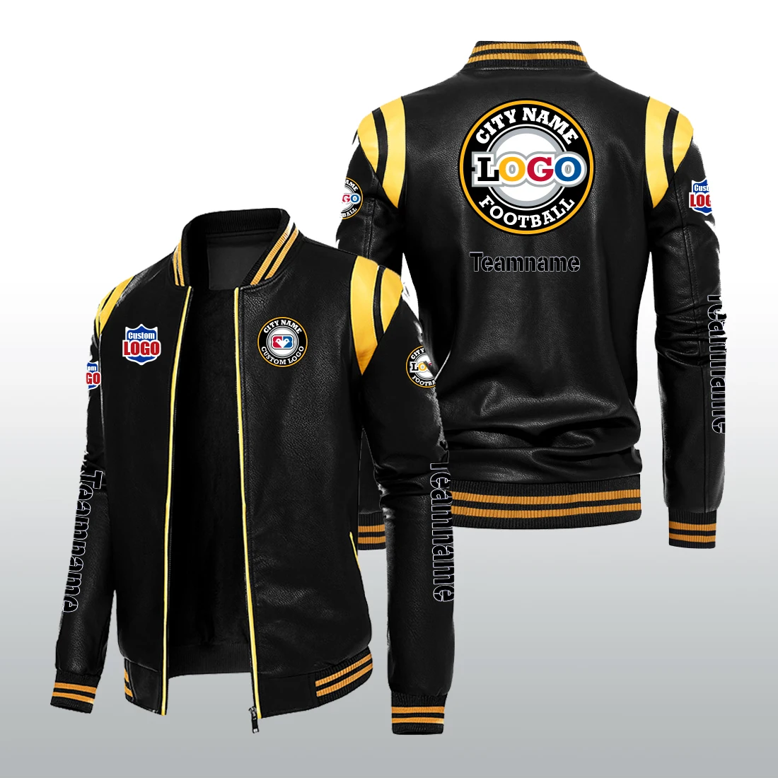 Winter Trademark Soccer American Football Team Zipper Leather Motor Cycle Stand Collar Men New Design Fashion Jackets