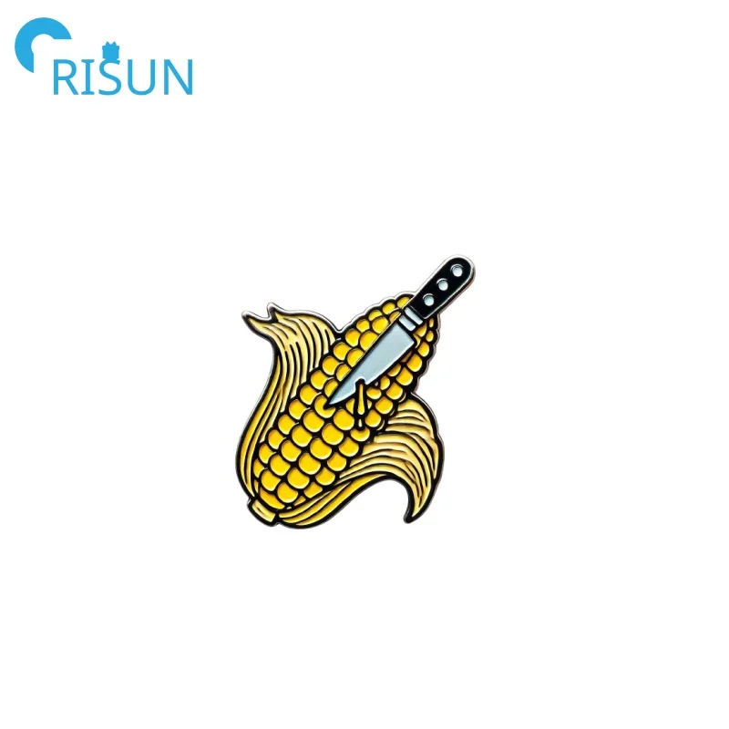 Manufacture Metal Glitter Corn Strip Pin Brooch Golden Ear of Corn Corncob Pins Custom Tasty Gold Corn Enamel Lapel Pin Badge