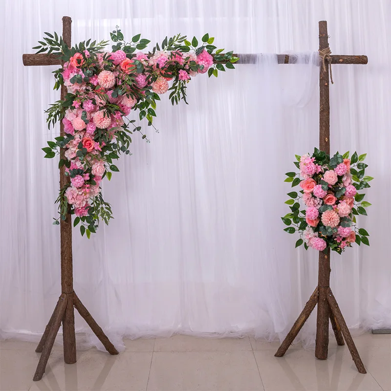 O-X738 Wedding Home Party Decor Floral Triangle Flower Stand Swag Stage Backdrop Silk Arch flower Runner for wedding decoration