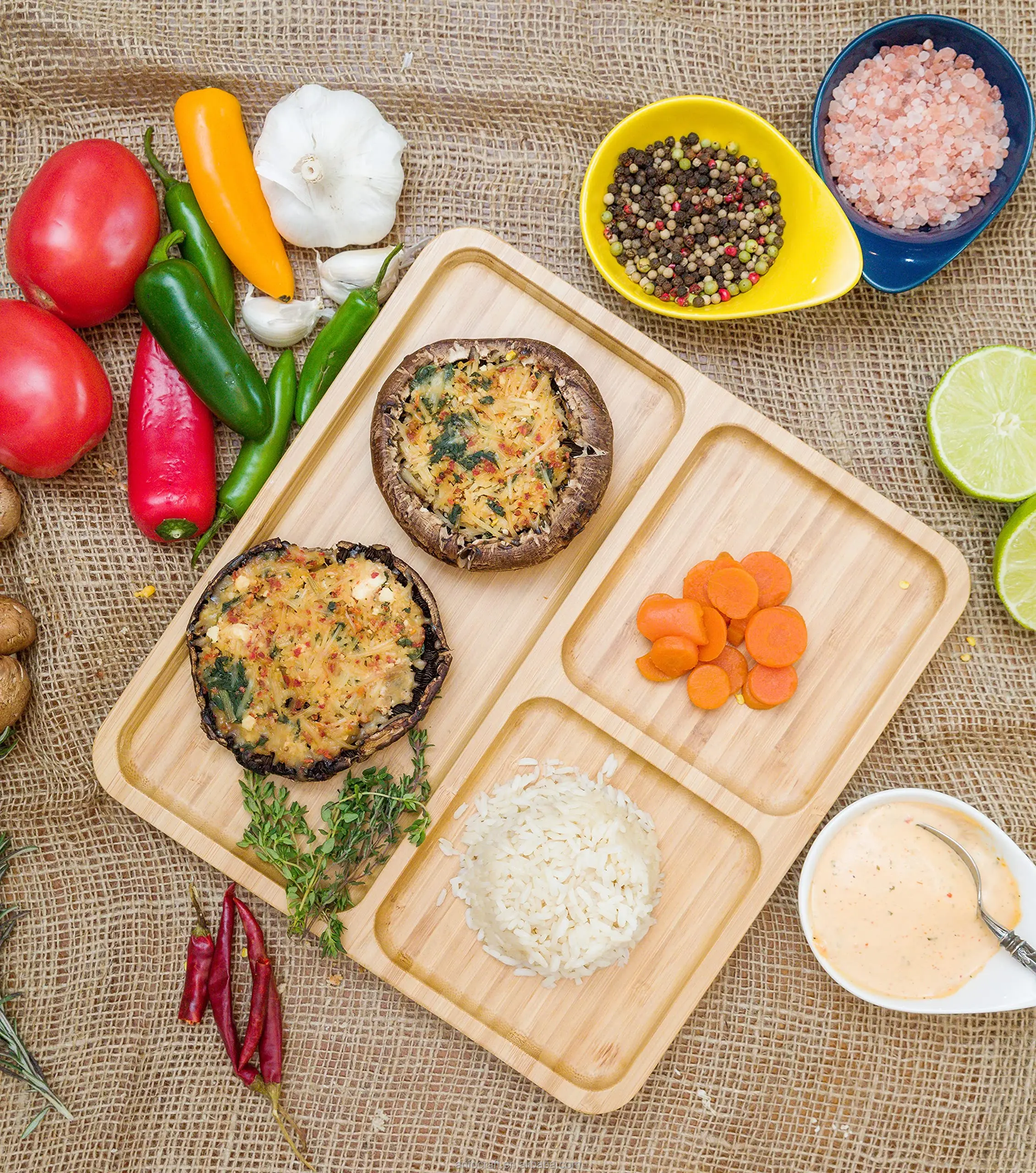 Bamboo Portion Plate 2 Pack Portion Plates for Adults Plates with Dividers Restaurant hotel use Vegetable and fruit dessert