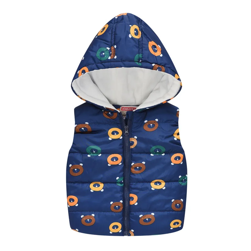 
INS hot sell cartoon Winter Hooded vest jacket zipper shirt sleeveless vest baby boy vest 