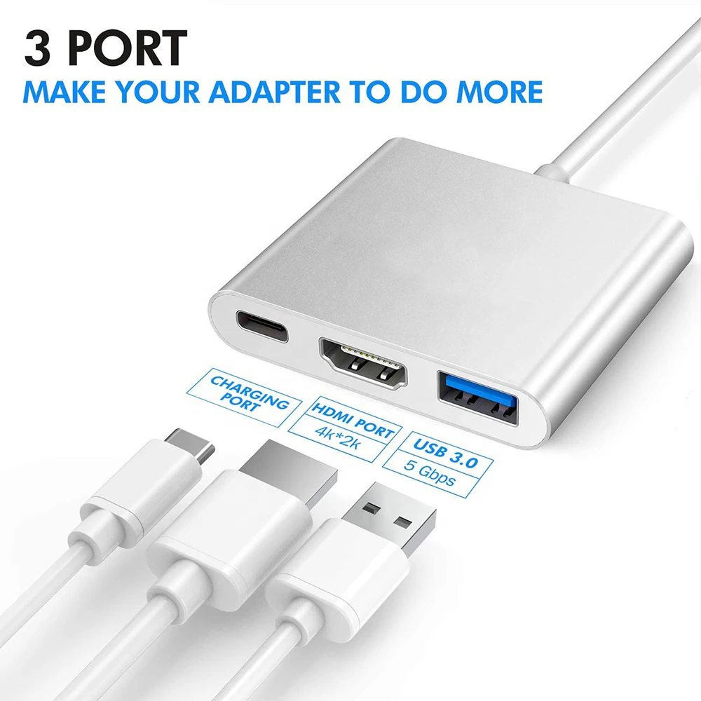 OEM 3 in 1 USB Type C HUB to 1080P 4K HD-MI+USB 3 in 1 USB C HUB Converter Adapter Cable Other Home Audio