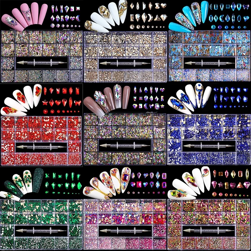 Aurora Blue Nail Art Rhinestone Box Crystal Ab Colorful Rainbow Mix Shape Nail Diamond Decoration Nail Crystals Rhinestones