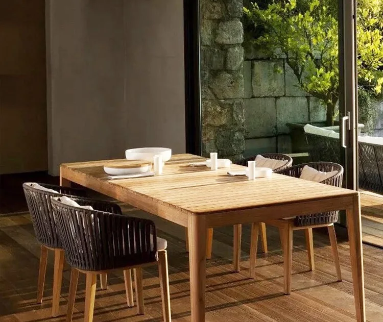french style teak wood root outdoor furniture dinning table and chairs set teak