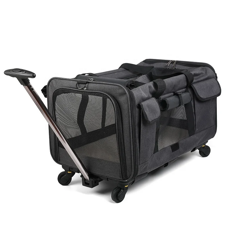 2021 New Style Handle Dog Trolley Bag with Wheel Durable Pet Travel Breathable Carrier Backpack pet cage for sale