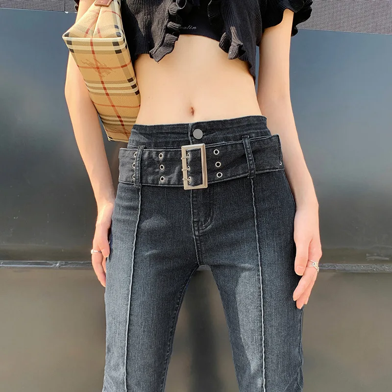 Vintage High Waist Flared Pants Hot Girl Jeans (including Belt)