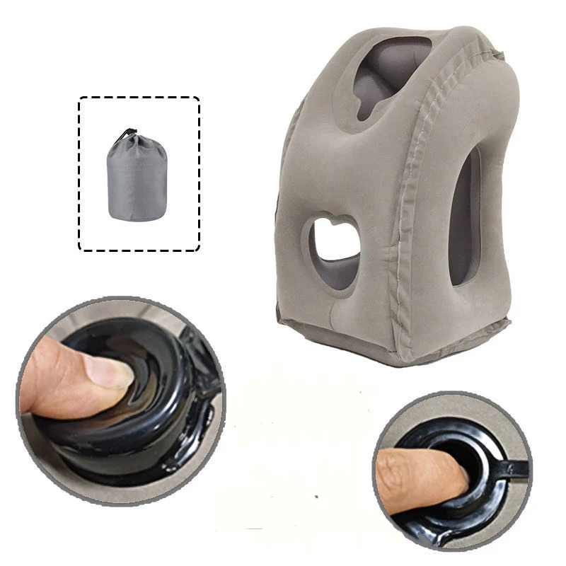 Inflatable air travel pillow airplane head chin cushion office nap