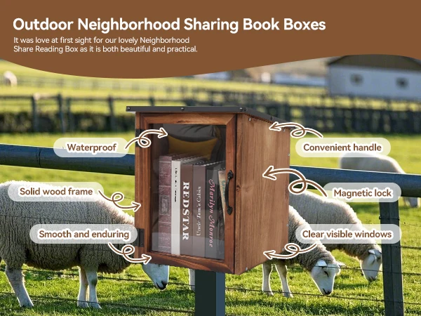 Outdoor Library Book Box Free Literature Exchange Kit Little Wood Cabinet for Sharing Books